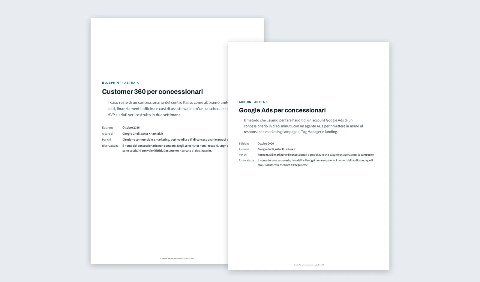 Copertine della blueprint Customer 360 e dell'add-on Google Ads